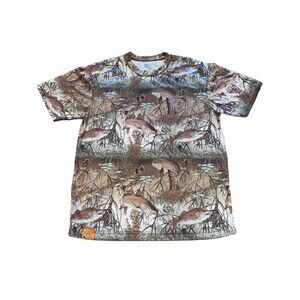 Guy Harvey Fish Camo Shirt Men Multicolor Short Sleeve Fishing Print Crew Neck M